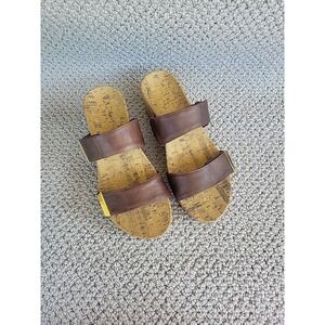 VIONIC Pepper Leather Cork Wedges Slip On Sandals 10 US/42 EU Brown